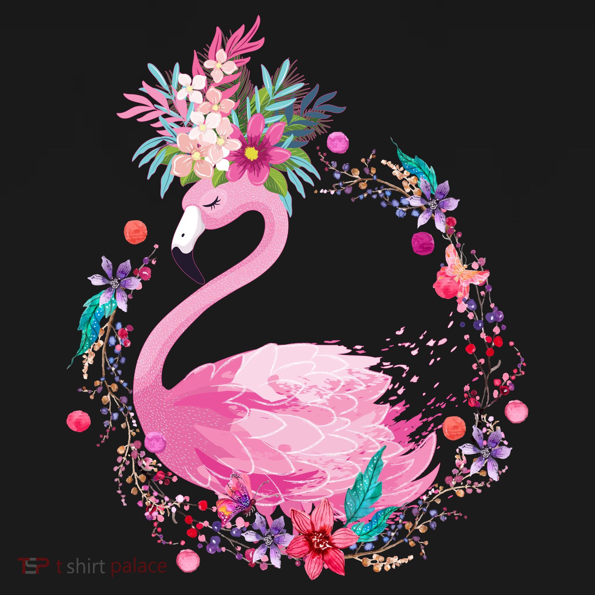 Cute Flower Wreath Flamingo Ornament