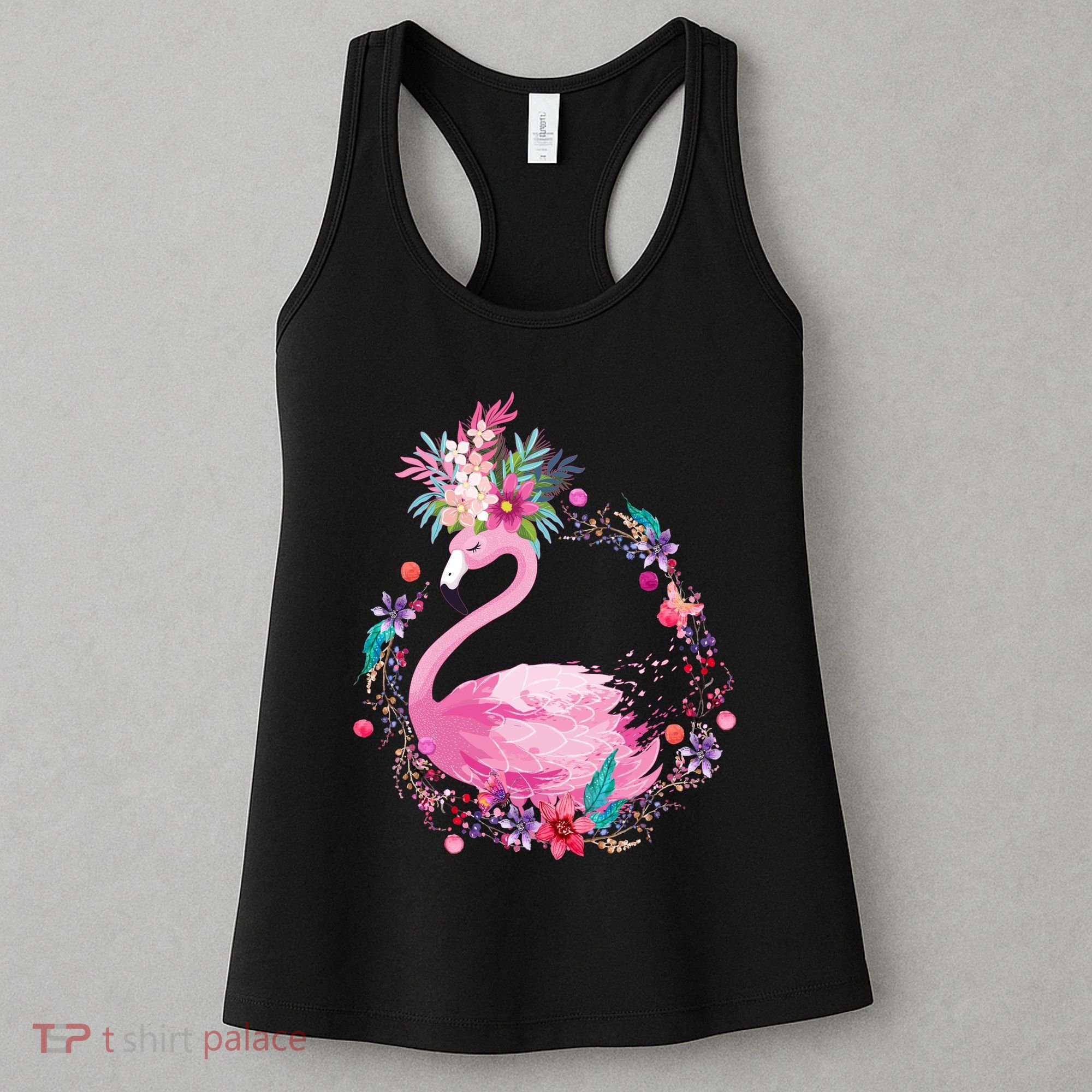 Cute Flower Wreath Flamingo Women's Tank Top
