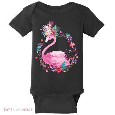 Cute Flower Wreath Flamingo Baby Bodysuit