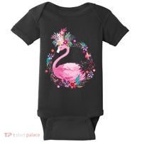 Cute Flower Wreath Flamingo Baby Bodysuit thumb 0