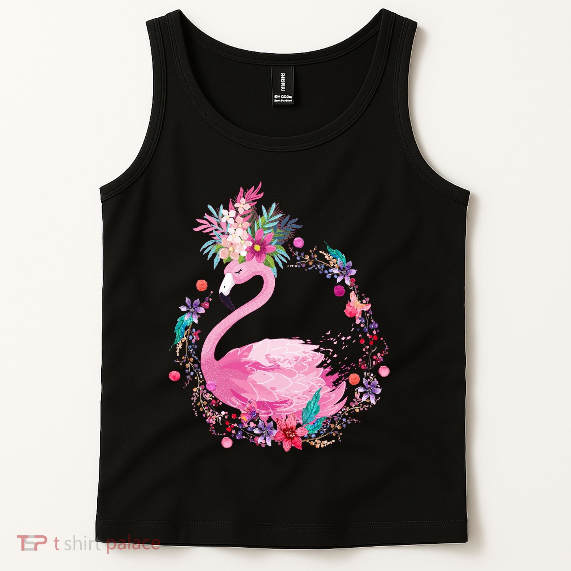 Cute Flower Wreath Flamingo Tank Top