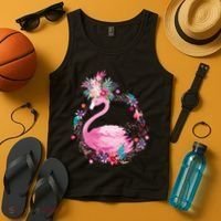 Cute Flower Wreath Flamingo Tank Top thumb 4