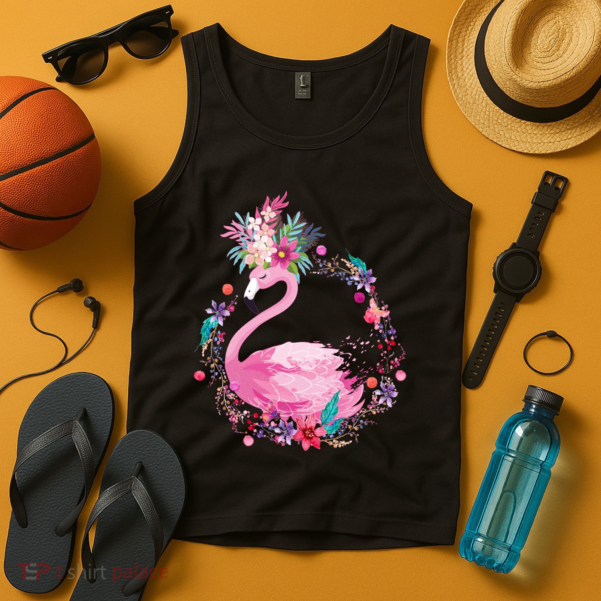 Cute Flower Wreath Flamingo Tank Top