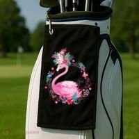 Cute Flower Wreath Flamingo Golf Towel thumb 2