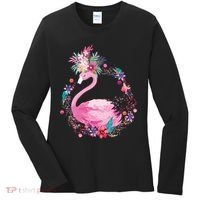 Cute Flower Wreath Flamingo Women's Long Sleeve Shirt thumb 0