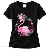 Cute Flower Wreath Flamingo Women's T-Shirt thumb 0