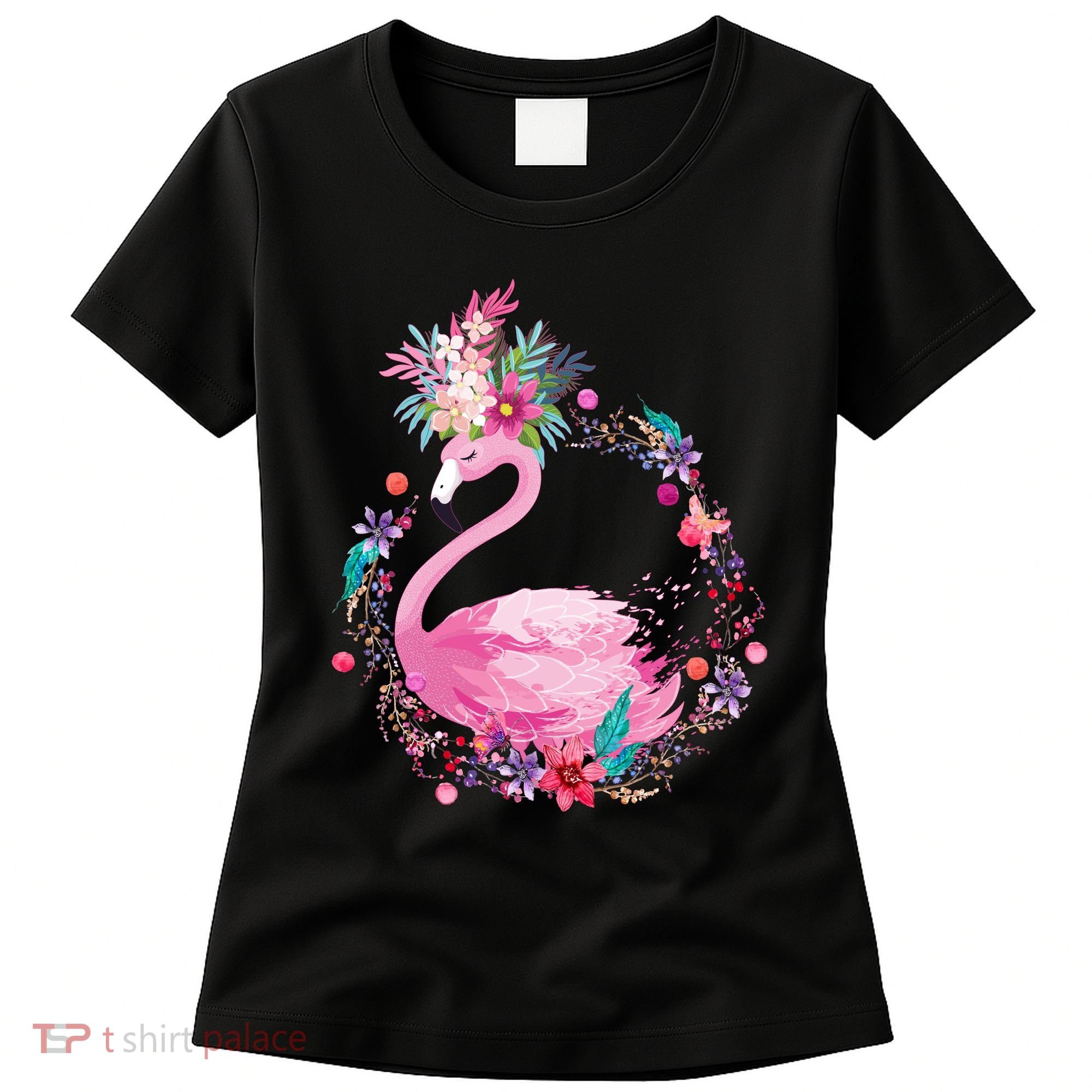 Cute Flower Wreath Flamingo Women's T-Shirt