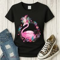 Cute Flower Wreath Flamingo Women's T-Shirt thumb 3