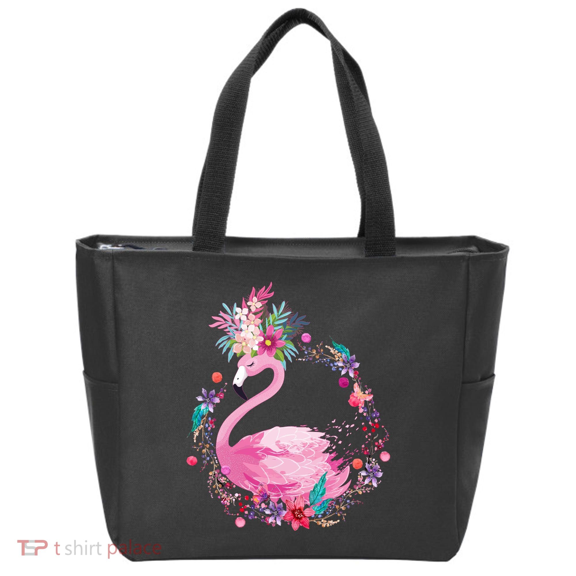 Cute Flower Wreath Flamingo Tote Bag