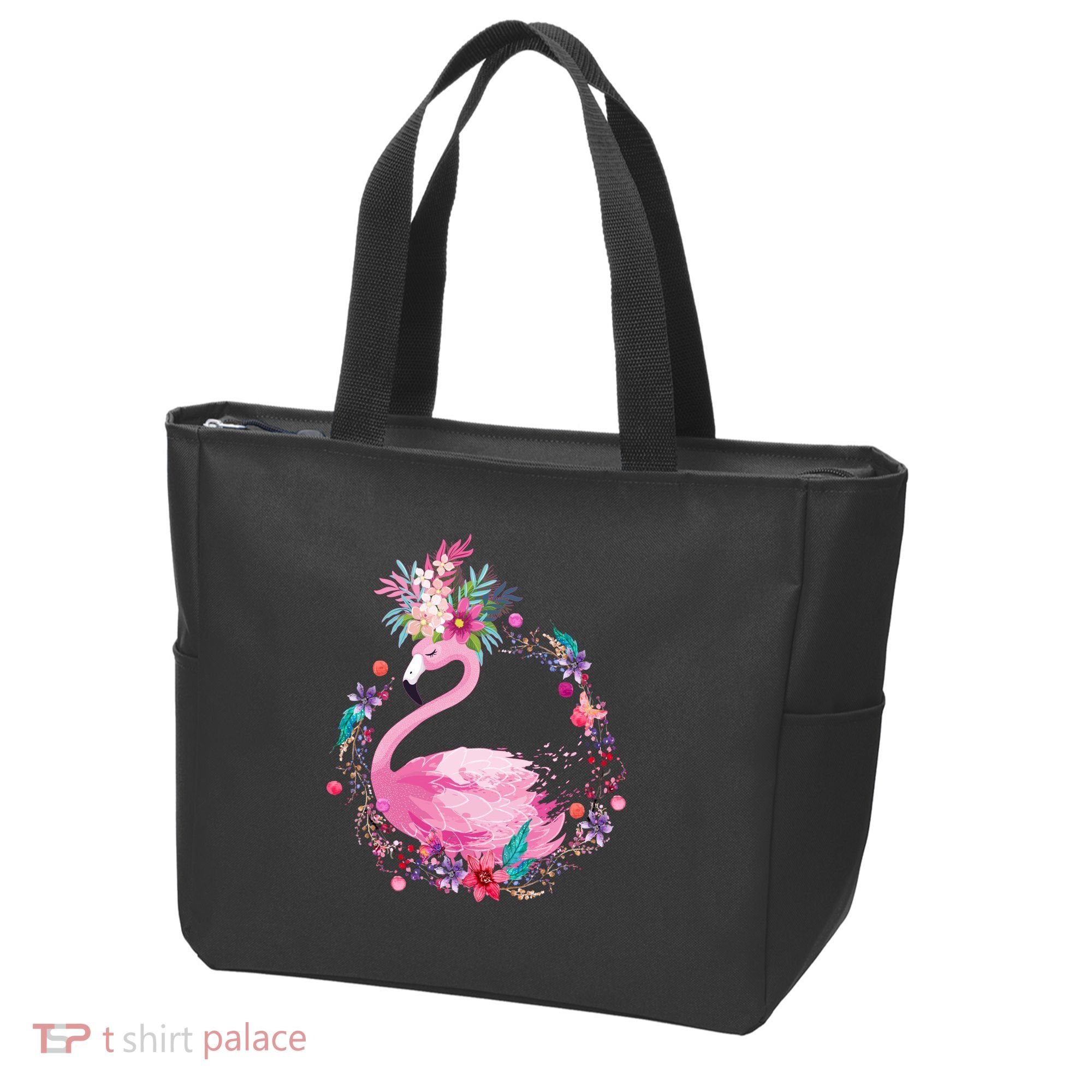 Cute Flower Wreath Flamingo Tote Bag