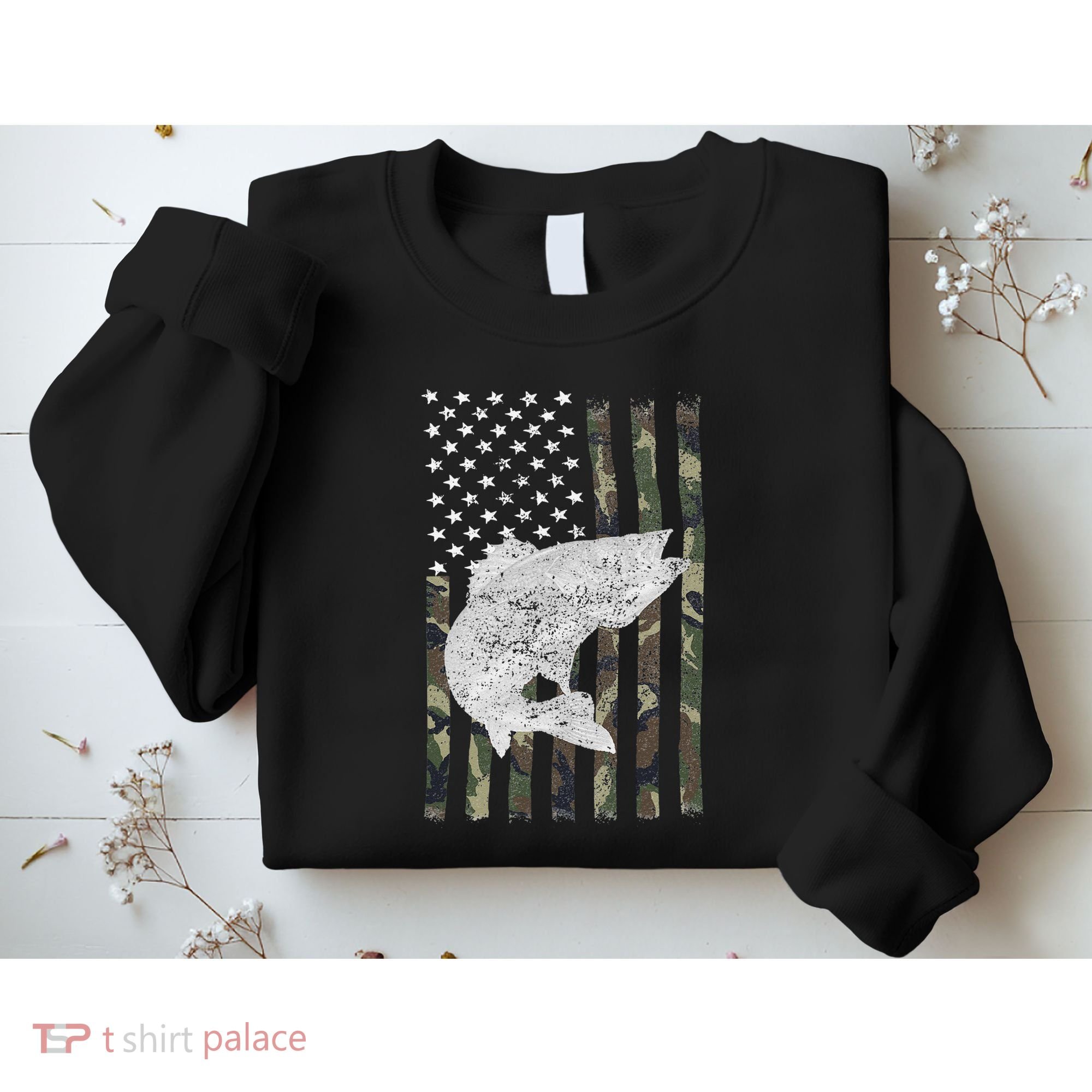 Camouflage Flag Walleye Fishing Angler Sweatshirt