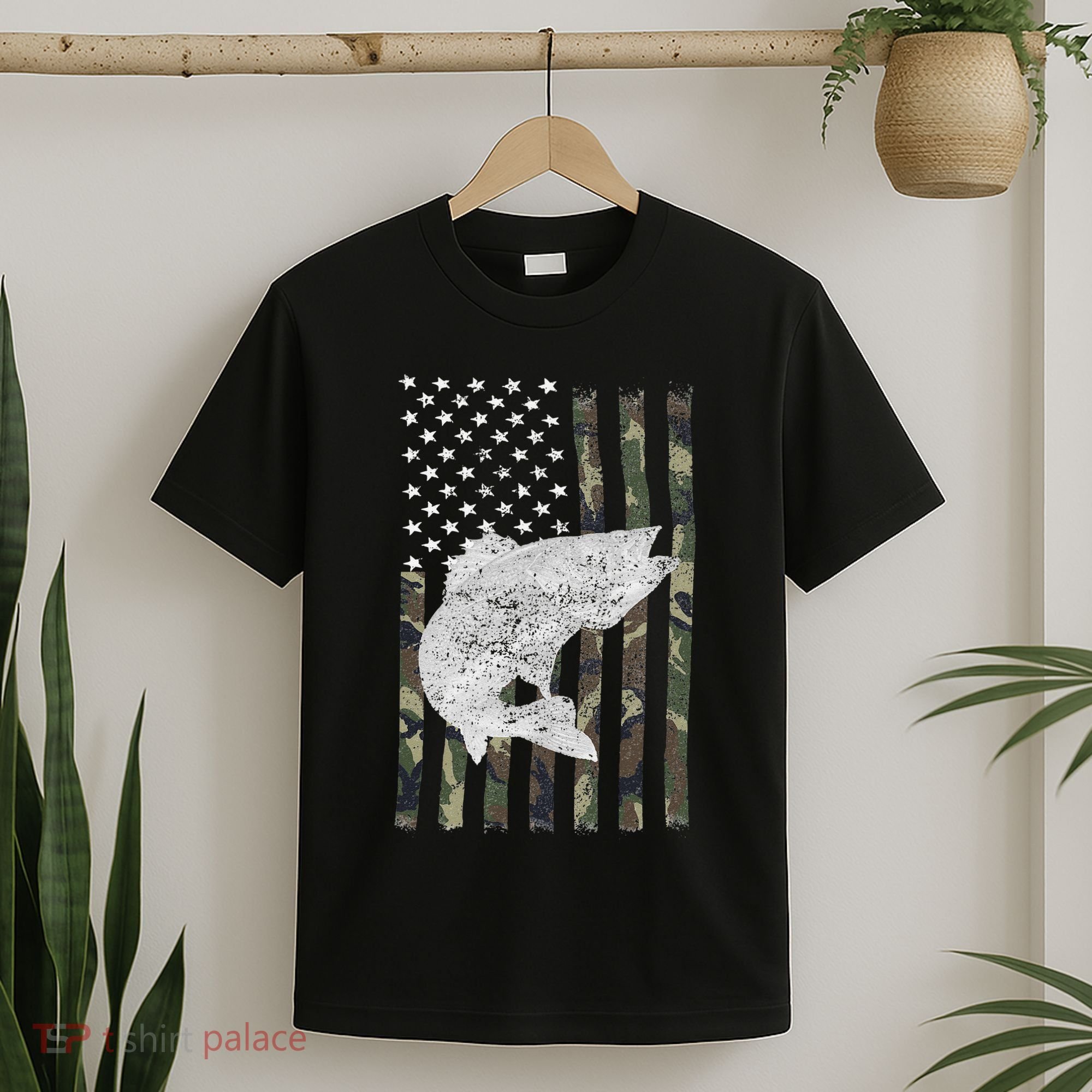 Camouflage Flag Walleye Fishing Angler T-Shirt
