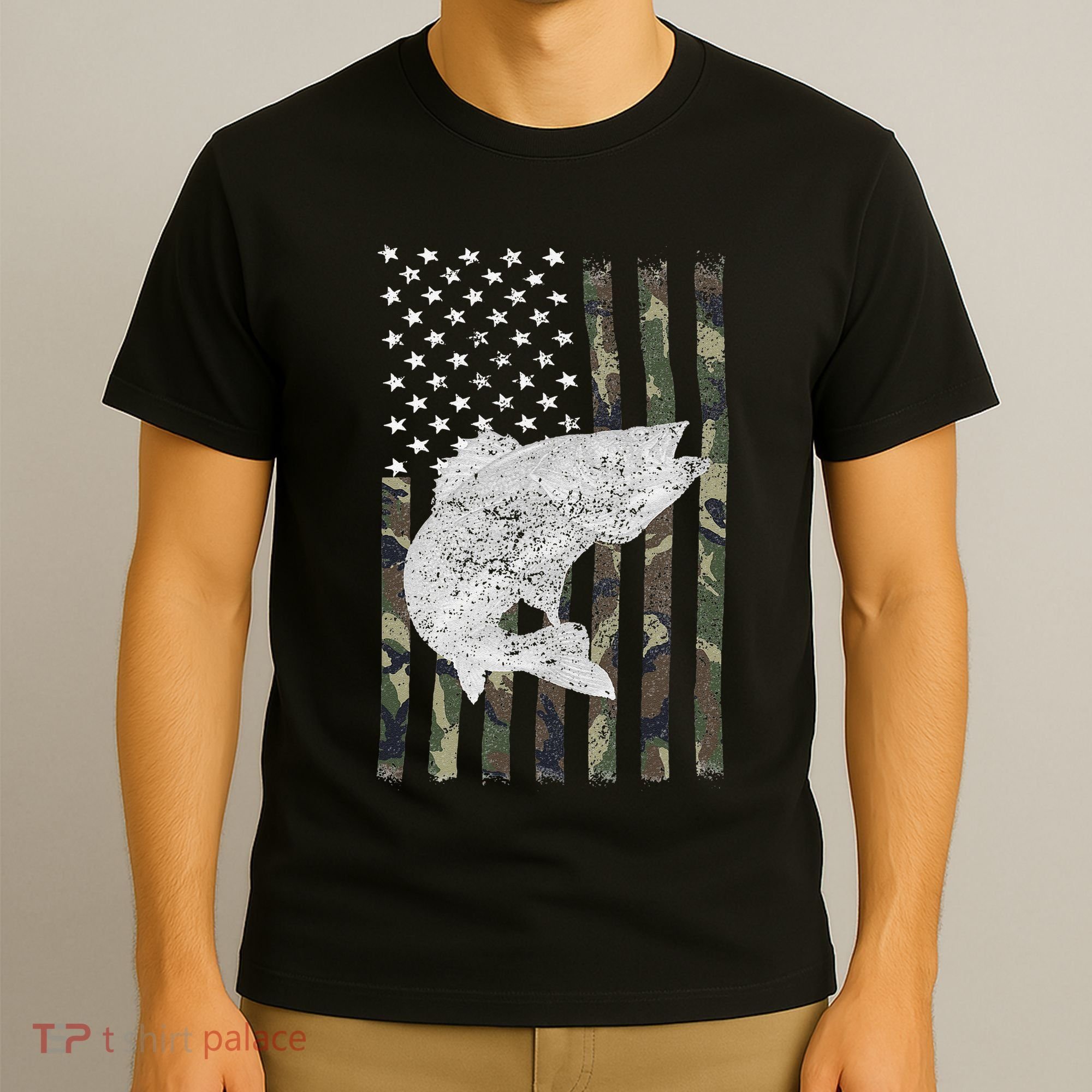 Camouflage Flag Walleye Fishing Angler T-Shirt