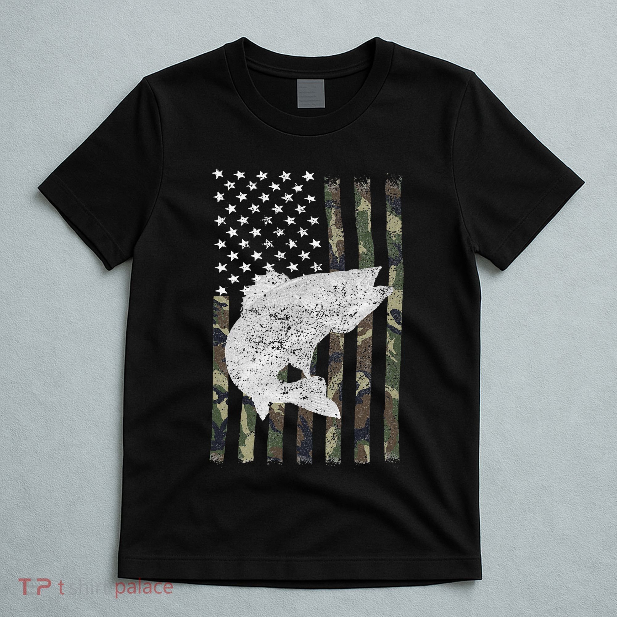 Camouflage Flag Walleye Fishing Angler T-Shirt