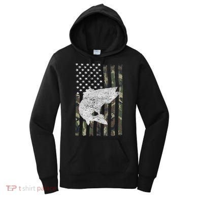 Camouflage Flag Walleye Fishing Angler Women's Hoodie