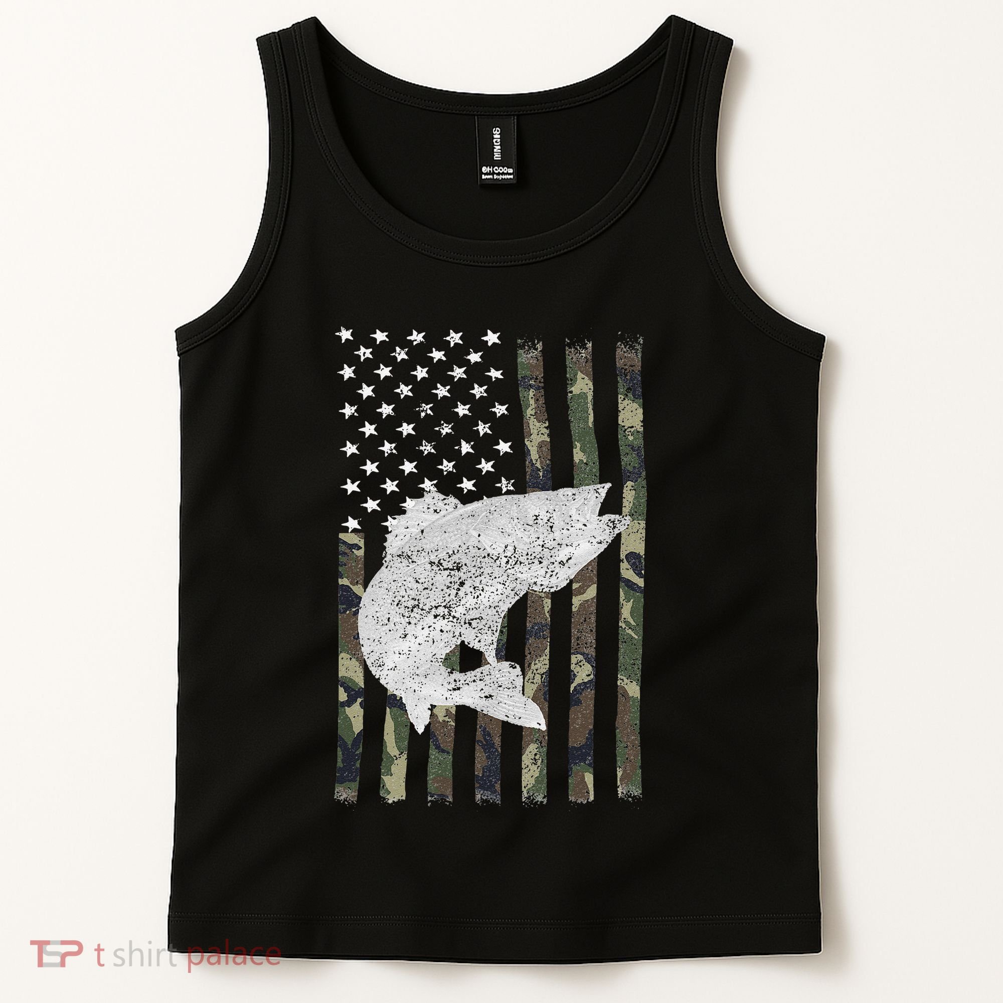 Camouflage Flag Walleye Fishing Angler Tank Top