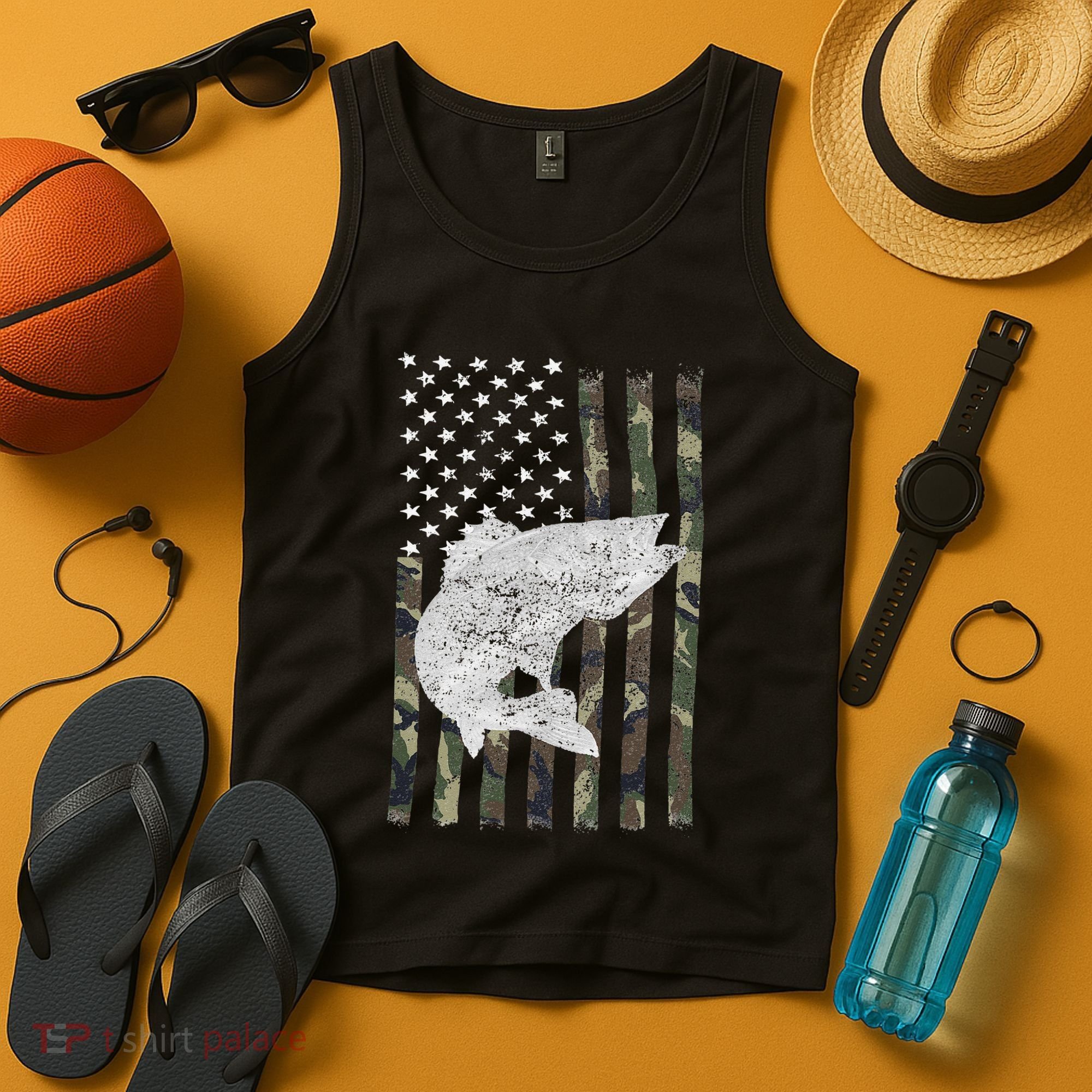 Camouflage Flag Walleye Fishing Angler Tank Top