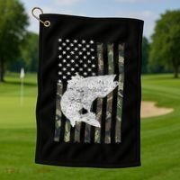 Camouflage Flag Walleye Fishing Angler Golf Towel thumb 1