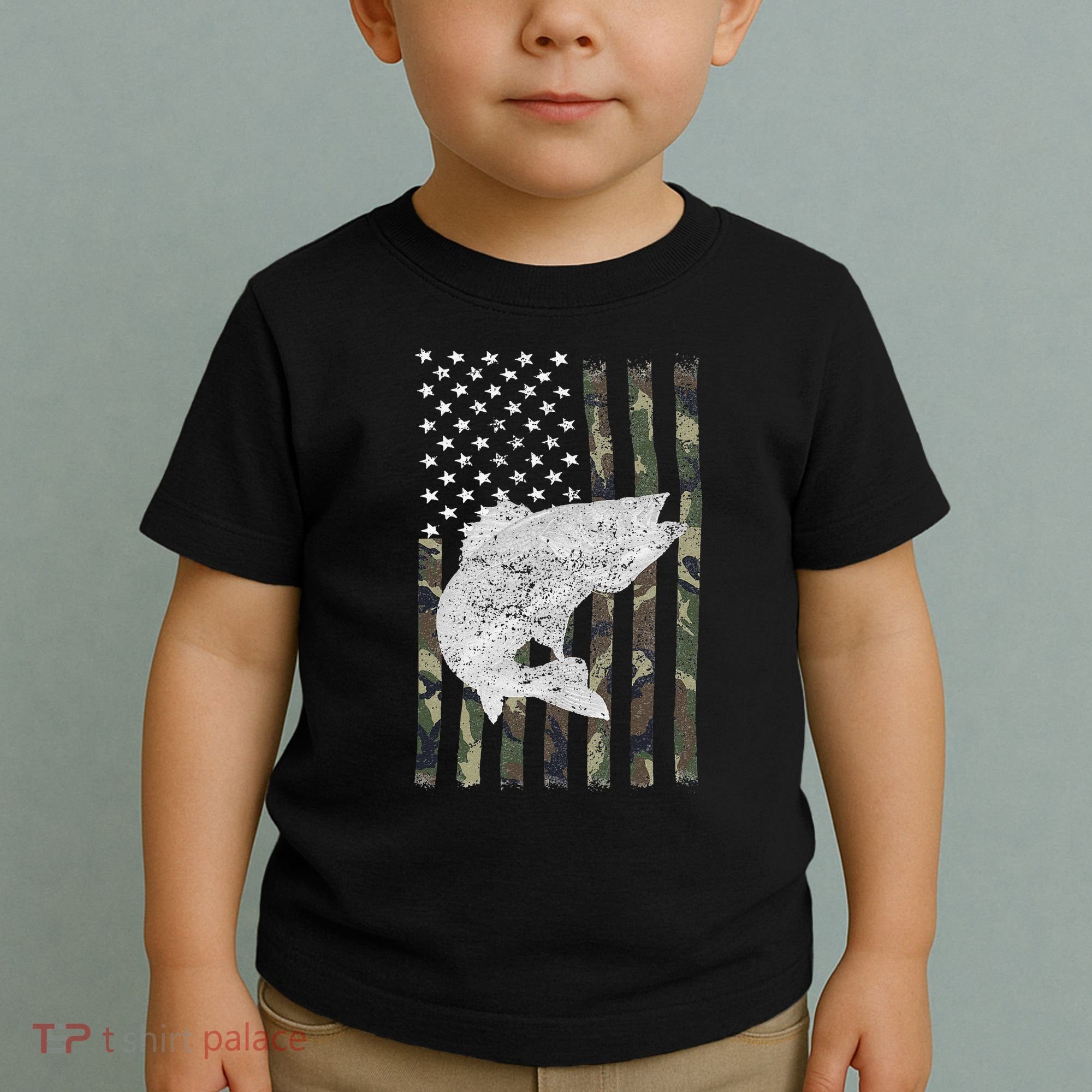 Camouflage Flag Walleye Fishing Angler Toddler T-Shirt