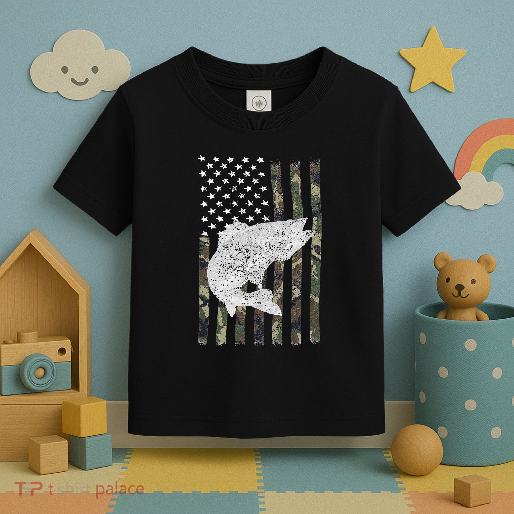 Camouflage Flag Walleye Fishing Angler Toddler T-Shirt