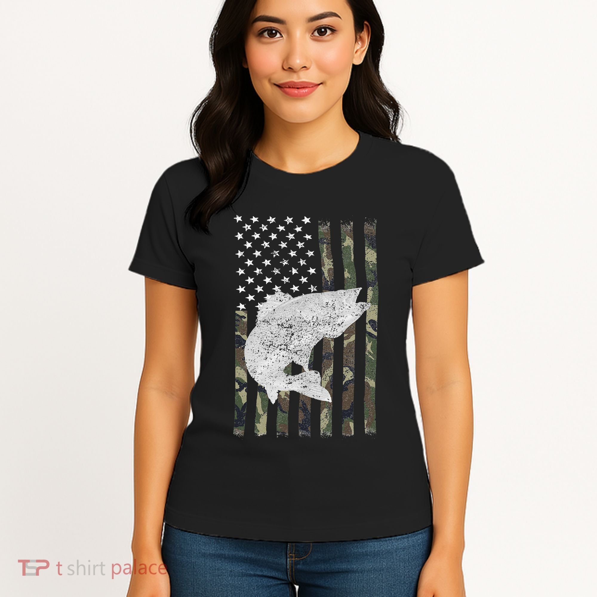 Camouflage Flag Walleye Fishing Angler Women's T-Shirt