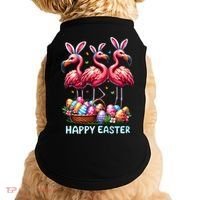 Cute Flamingo With Easter Bunny Egg Basket Happy Easter Doggie Tank thumb 0