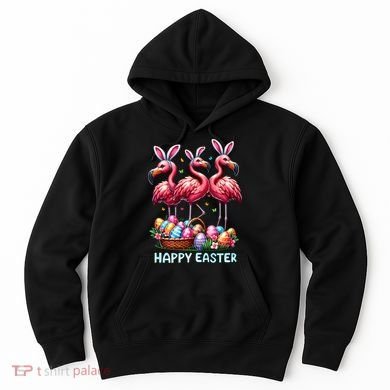 Cute Flamingo With Easter Bunny Egg Basket Happy Easter Hoodie
