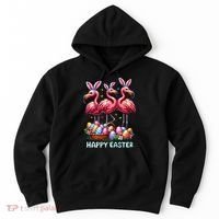 Cute Flamingo With Easter Bunny Egg Basket Happy Easter Hoodie thumb 0