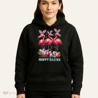 Cute Flamingo With Easter Bunny Egg Basket Happy Easter Hoodie thumb 5