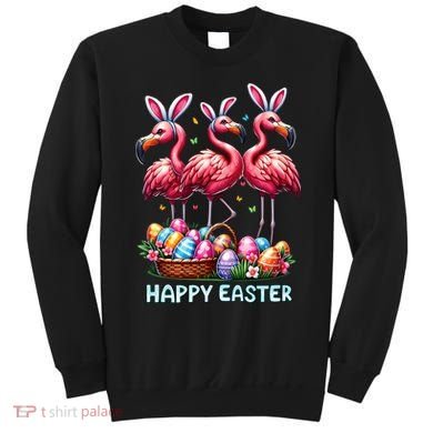 Cute Flamingo With Easter Bunny Egg Basket Happy Easter Sweatshirt