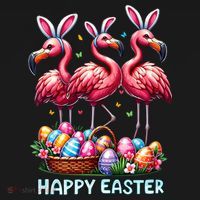 Cute Flamingo With Easter Bunny Egg Basket Happy Easter Pajama Set thumb 2