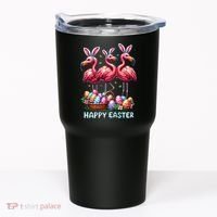 Cute Flamingo With Easter Bunny Egg Basket Happy Easter Tumbler thumb 0