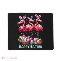 Cute Flamingo With Easter Bunny Egg Basket Happy Easter Mousepad thumb 0