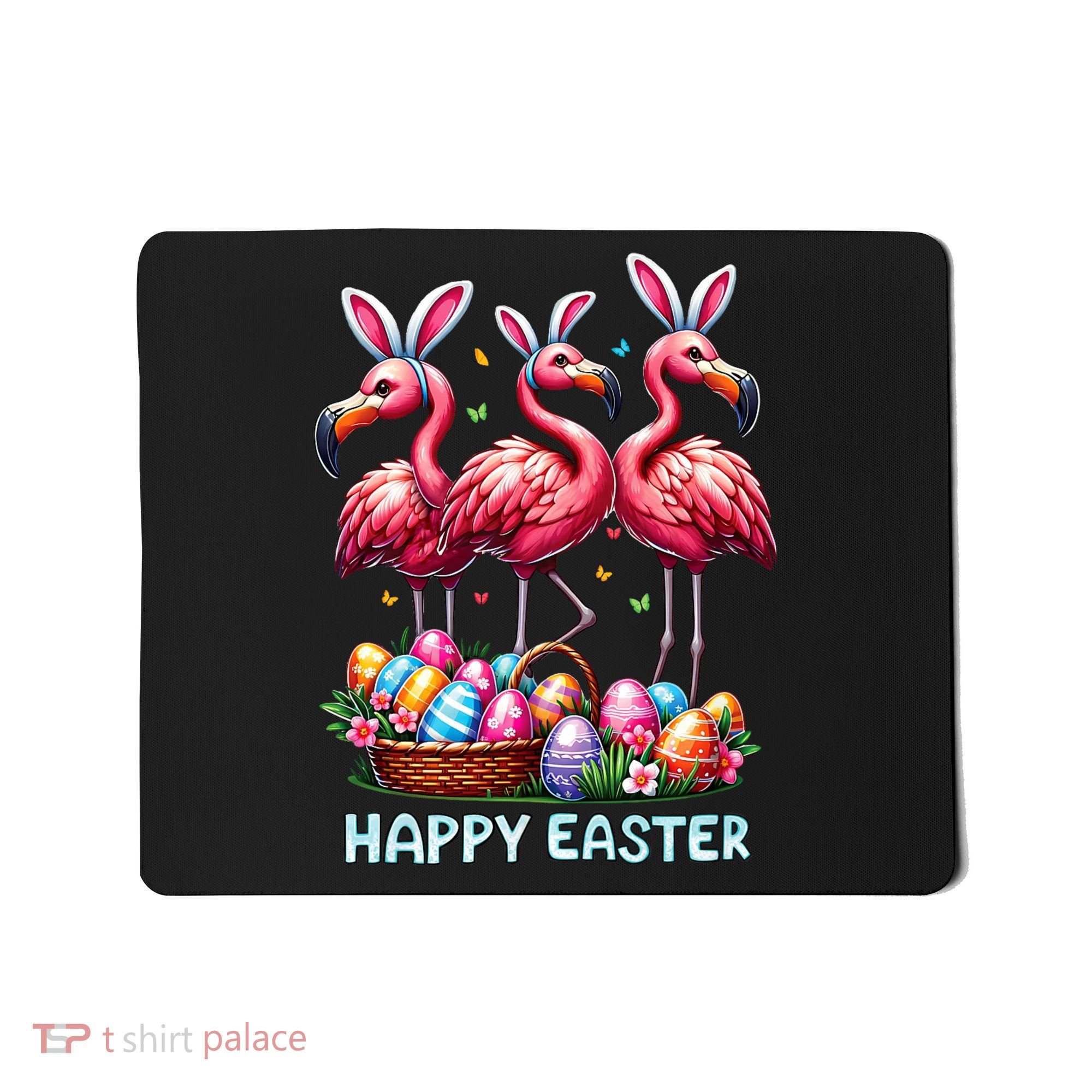 Cute Flamingo With Easter Bunny Egg Basket Happy Easter Mousepad