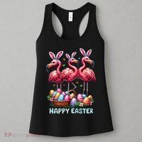 Cute Flamingo With Easter Bunny Egg Basket Happy Easter Women's Tank Top thumb 3