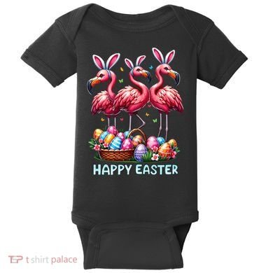 Cute Flamingo With Easter Bunny Egg Basket Happy Easter Baby Bodysuit
