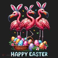 Cute Flamingo With Easter Bunny Egg Basket Happy Easter Hat thumb 2