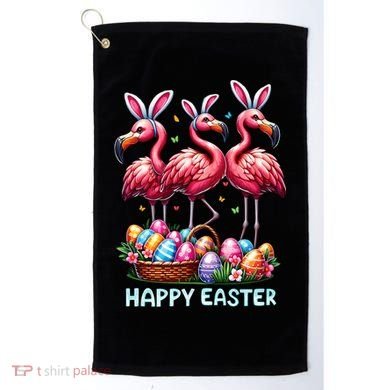 Cute Flamingo With Easter Bunny Egg Basket Happy Easter Golf Towel