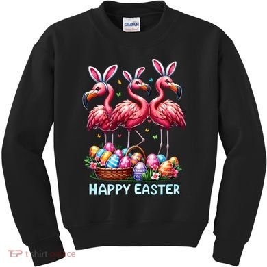 Cute Flamingo With Easter Bunny Egg Basket Happy Easter Kids Sweatshirt