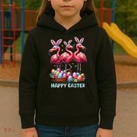 Cute Flamingo With Easter Bunny Egg Basket Happy Easter Kids Hoodie thumb 3