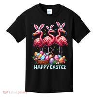 Cute Flamingo With Easter Bunny Egg Basket Happy Easter Kids T-Shirt thumb 0