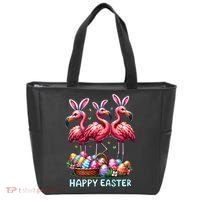 Cute Flamingo With Easter Bunny Egg Basket Happy Easter Tote Bag thumb 0