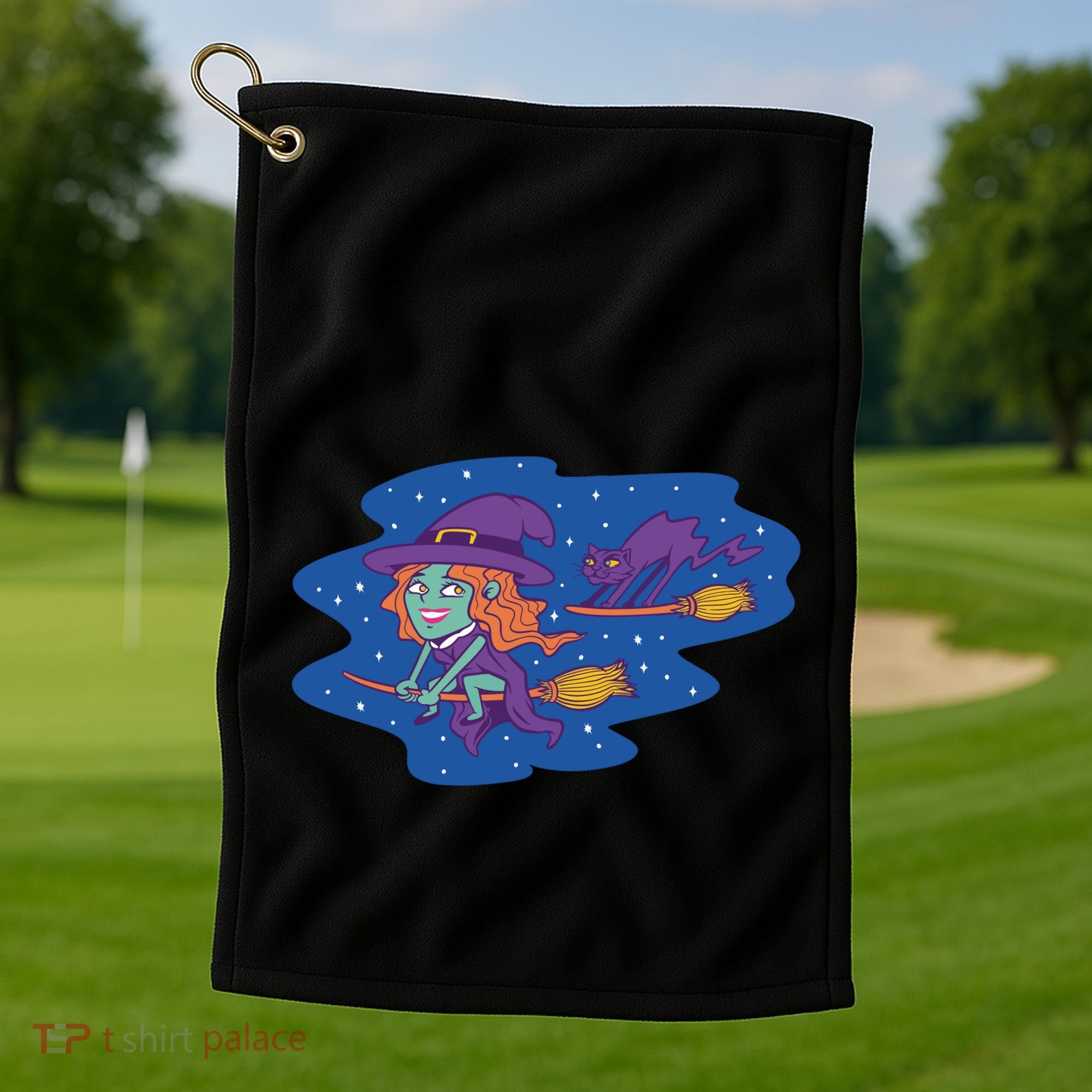 Cute Flying Witch Golf Towel