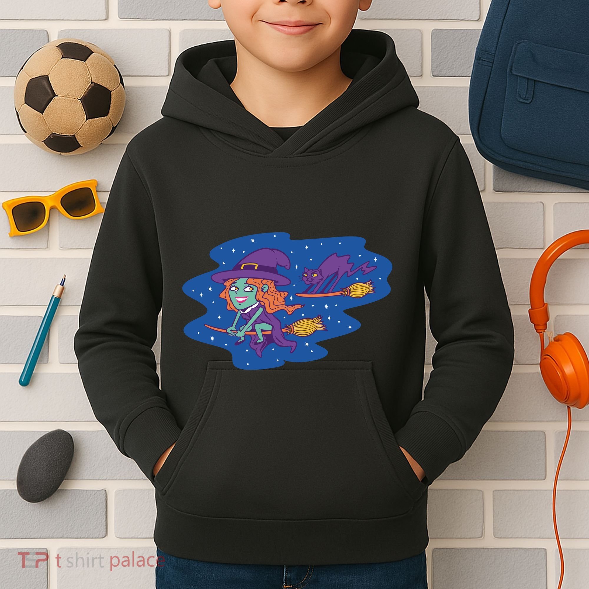 Cute Flying Witch Kids Hoodie