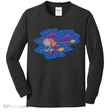Cute Flying Witch Kids Long Sleeve Shirt