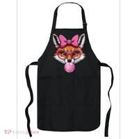 Cute Fox With Glasses And Blowing Gum Coquette Bow Women Apron thumb 0