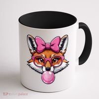 Cute Fox With Glasses And Blowing Gum Coquette Bow Women Coffee Mug thumb 1
