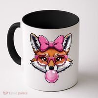 Cute Fox With Glasses And Blowing Gum Coquette Bow Women Coffee Mug thumb 0