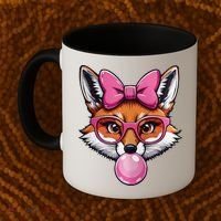 Cute Fox With Glasses And Blowing Gum Coquette Bow Women Coffee Mug thumb 2