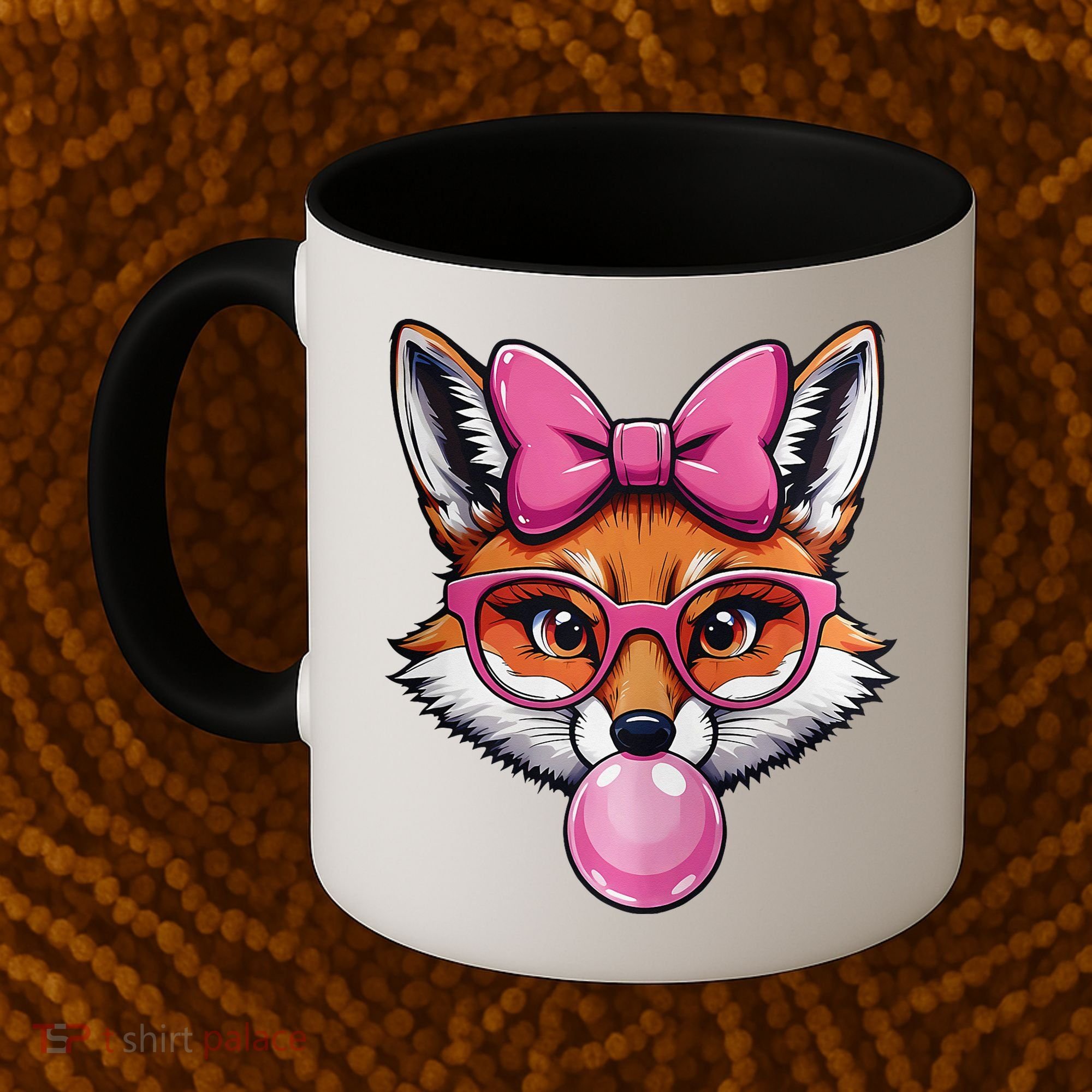 Cute Fox With Glasses And Blowing Gum Coquette Bow Women Coffee Mug